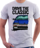 Drive The Classic Honda CRX 1st Gen Late Model. T-shirt in White Color.