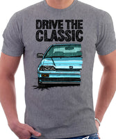 Drive The Classic Honda CRX Si 1st Gen . T-shirt in Heather Grey Color.