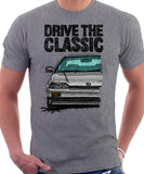 Drive The Classic Honda CRX Si 1st Gen . T-shirt in Heather Grey Color.