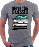 Drive The Classic Honda CRX Si 1st Gen . T-shirt in Heather Grey Color.