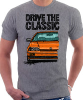 Drive The Classic Honda CRX Si 1st Gen . T-shirt in Heather Grey Color.