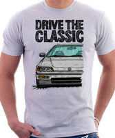 Drive The Classic Honda CRX 2nd Gen . T-shirt in White Color.