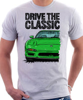 Drive The Classic Mazda RX7 FD Early Model. T-shirt in White Color