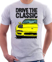 Drive The Classic Mazda RX7 FD Early Model Lights Open. T-shirt in White Color