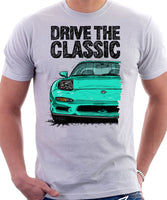 Drive The Classic Mazda RX7 FD Early Model Lights Open. T-shirt in White Color