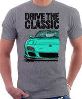 Drive The Classic Mazda RX7 FD Late Model. T-shirt in Heather Grey Color