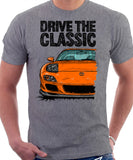 Drive The Classic Mazda RX7 FD Late Model Lights Open. T-shirt in Heather Grey Color