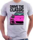 Drive The Classic Mazda RX7 FD Late Model Lights Open. T-shirt in White Color