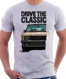 Drive The Classic Range Rover Classic Late Model Big Bumper. T-shirt in White Color.