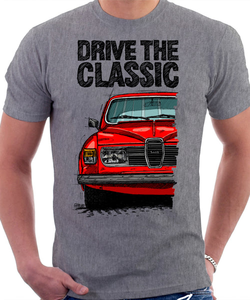 Drive The Classic Saab 96 1978 Model. T-shirt in Heather Grey Colour