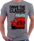 Drive The Classic Mini Moke Early Model. T-shirt in Heather Grey Colour