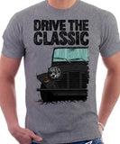 Drive The Classic Mini Moke Early Model. T-shirt in Heather Grey Colour