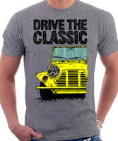 Drive The Classic Mini Moke Early Model. T-shirt in Heather Grey Colour