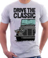 Drive The Classic Mini Moke Early Model. T-shirt in White Colour