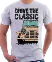 Drive The Classic Mini Moke Early Model. T-shirt in White Colour