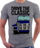 Drive The Classic Mini Moke Late Model. T-shirt in Heather Grey Colour