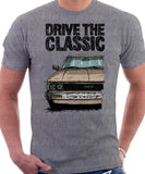 Drive The Classic Toyota Corolla KE70 Round Headlights. T-shirt in Heather Grey Colour