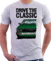 Drive The Classic Toyota Corolla KE70 Round Headlights. T-shirt in White Colour