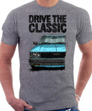 Drive The Classic Toyota Corolla KE70 Square Headlights Black Bumper. T-shirt in Heather Grey Colour