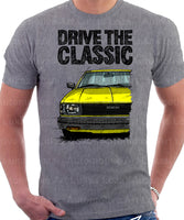 Drive The Classic Toyota Corolla KE70 Square Headlights Black Bumper. T-shirt in Heather Grey Colour