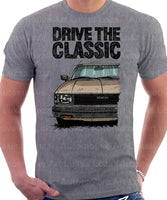 Drive The Classic Toyota Corolla KE70 Square Headlights Black Bumper. T-shirt in Heather Grey Colour