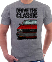 Drive The Classic Toyota Corolla KE70 Square Headlights Black Bumper. T-shirt in Heather Grey Colour