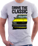 Drive The Classic Toyota Corolla KE70 Square Headlights Black Bumper. T-shirt in White Colour