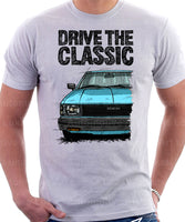 Drive The Classic Toyota Corolla KE70 Square Headlights Black Bumper. T-shirt in White Colour