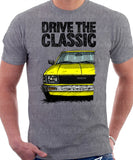 Drive The Classic Toyota Corolla KE70 Square Headlights Chrome Bumper. T-shirt in Heather Grey Colour