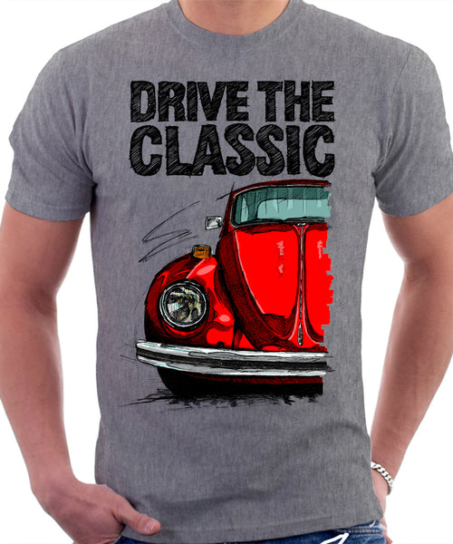 Drive The Classic VW Type 1 Beetle 70's Model . T-shirt in Heather Grey Colour