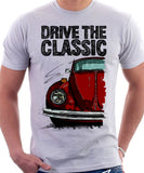 Drive The Classic VW Type 1 Beetle 70's Model . T-shirt in White Colour