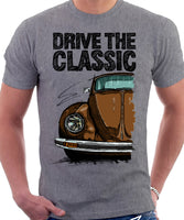 Drive The Classic VW Type 1 Beetle Latest Model . T-shirt in Heather Grey Colour