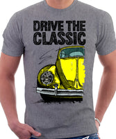 Drive The Classic VW Type 1 Beetle Early Model (Oval) . T-shirt in Heather Grey Colour