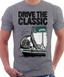 Drive The Classic VW Type 1 Beetle Early Model (Oval) . T-shirt in Heather Grey Colour