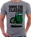 Drive The Classic VW Type 1 Beetle Early Model (Oval) . T-shirt in Heather Grey Colour