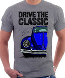 Drive The Classic VW Type 1 Beetle Early Model (Oval) . T-shirt in Heather Grey Colour