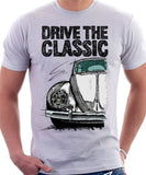 Drive The Classic VW Type 1 Beetle Early Model (Oval) . T-shirt in White Colour