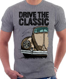 Drive The Classic VW Type 1 Beetle Early Model (Pretzel) . T-shirt in Heather Grey Colour