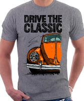 Drive The Classic VW Type 1 Beetle Early Model (Pretzel) . T-shirt in Heather Grey Colour