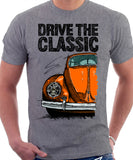 Drive The Classic VW Type 1 Beetle Early Model (Pretzel) . T-shirt in Heather Grey Colour