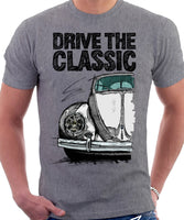 Drive The Classic VW Type 1 Beetle Early Model (Pretzel) . T-shirt in Heather Grey Colour