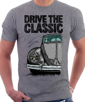 Drive The Classic VW Type 1 Beetle Early Model (Pretzel) . T-shirt in Heather Grey Colour