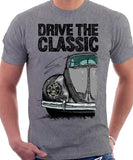 Drive The Classic VW Type 1 Beetle Early Model (Pretzel) . T-shirt in Heather Grey Colour