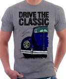 Drive The Classic VW Type 1 Beetle Early Model (Pretzel) . T-shirt in Heather Grey Colour