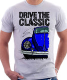 Drive The Classic VW Type 1 Beetle Early Model (Pretzel) . T-shirt in White Colour