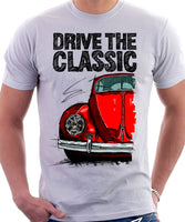 Drive The Classic VW Type 1 Beetle Early Model (Pretzel) . T-shirt in White Colour