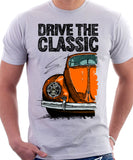 Drive The Classic VW Type 1 Beetle Early Model (Pretzel) . T-shirt in White Colour