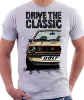 Drive The Classic VW Golf Mk1 GTI Late Model. T-shirt in White Colour