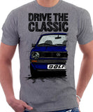 Drive The Classic VW Golf Mk1 Early Model. T-shirt in Heather Grey Colour