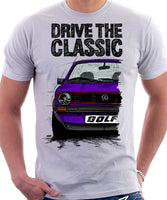 Drive The Classic VW Golf Mk1 GTI Early Model. T-shirt in White Colour